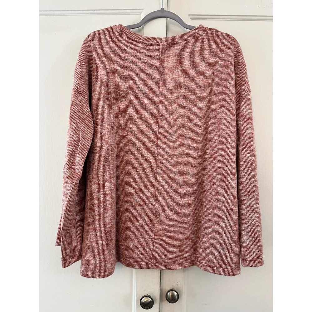 HAYDEN Los Angeles‎ Red White Marled Knit Button Sleeve Sweater Top Women L - Picture 5 of 6